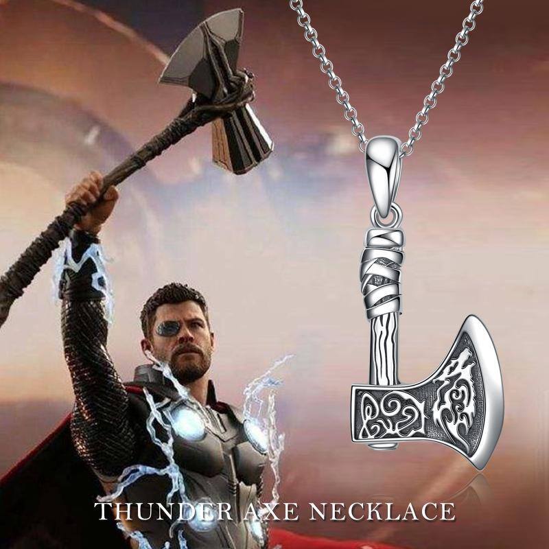 Collier pendentif loup marteau de Thor en argent sterling-3