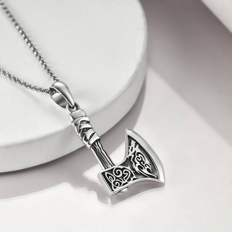 Collier pendentif loup marteau de Thor en argent sterling-4