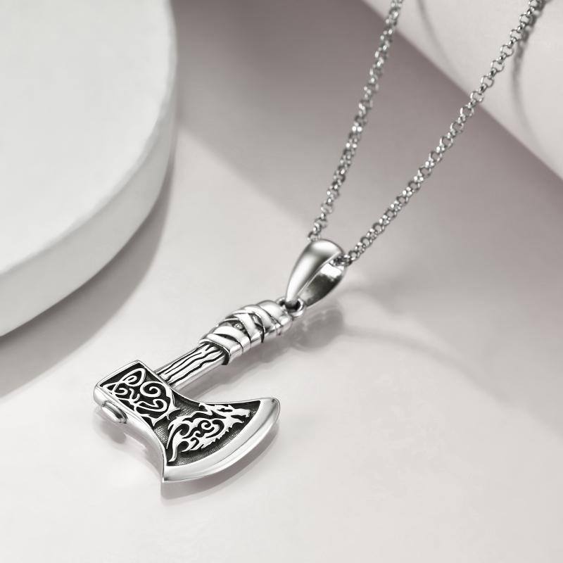 Collier pendentif loup marteau de Thor en argent sterling-5