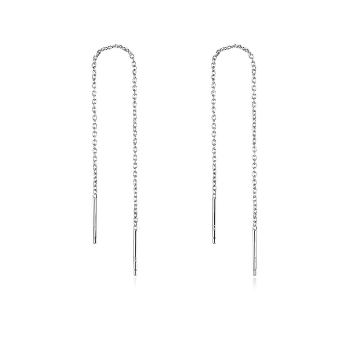 Sterling Silver Thread Long Chain Drop Earrings for Women-1