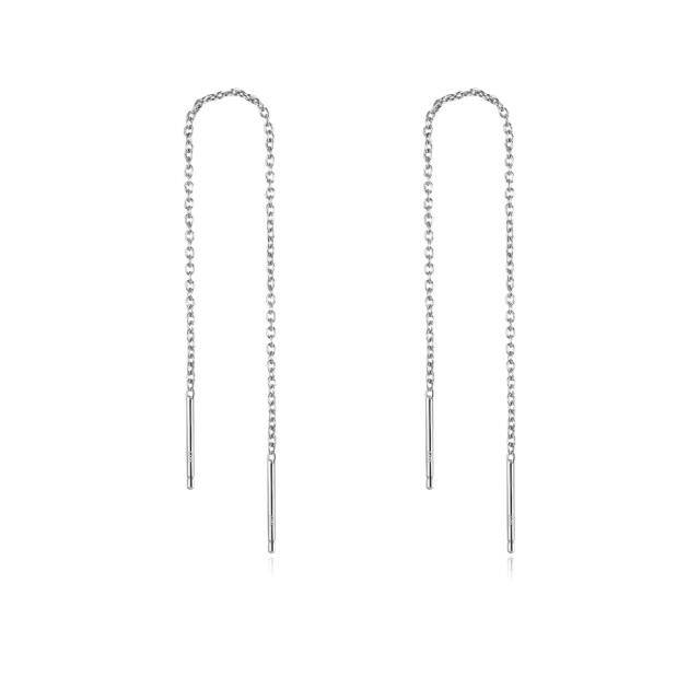 Sterling Silver Thread Long Chain Drop Earrings for Women-1