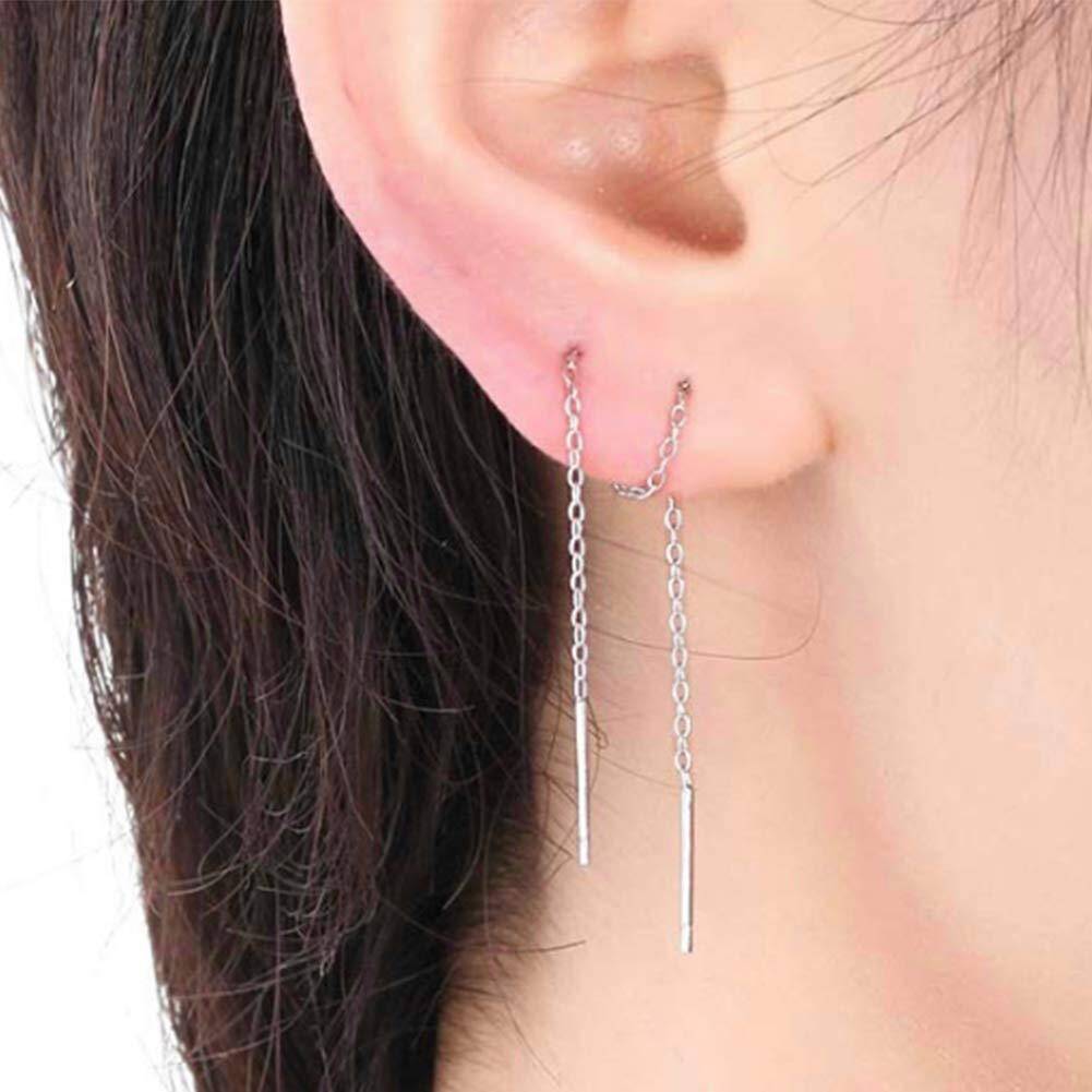 Sterling Silver Thread Long Chain Drop Earrings for Women-2