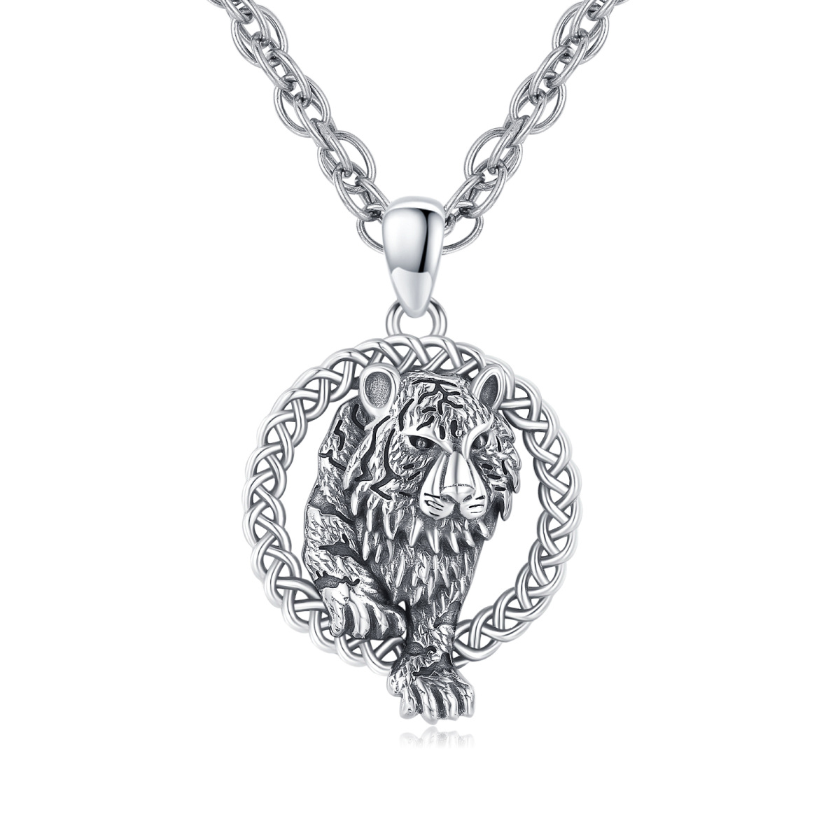 Collier en argent sterling avec pendentif tigre et nœud celtique pour hommes-1