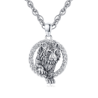 Sterling Silver Tiger & Celtic Knot Pendant Necklace for Men-2