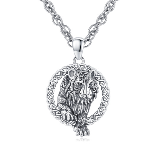 Sterling Silver Tiger & Celtic Knot Pendant Necklace for Men