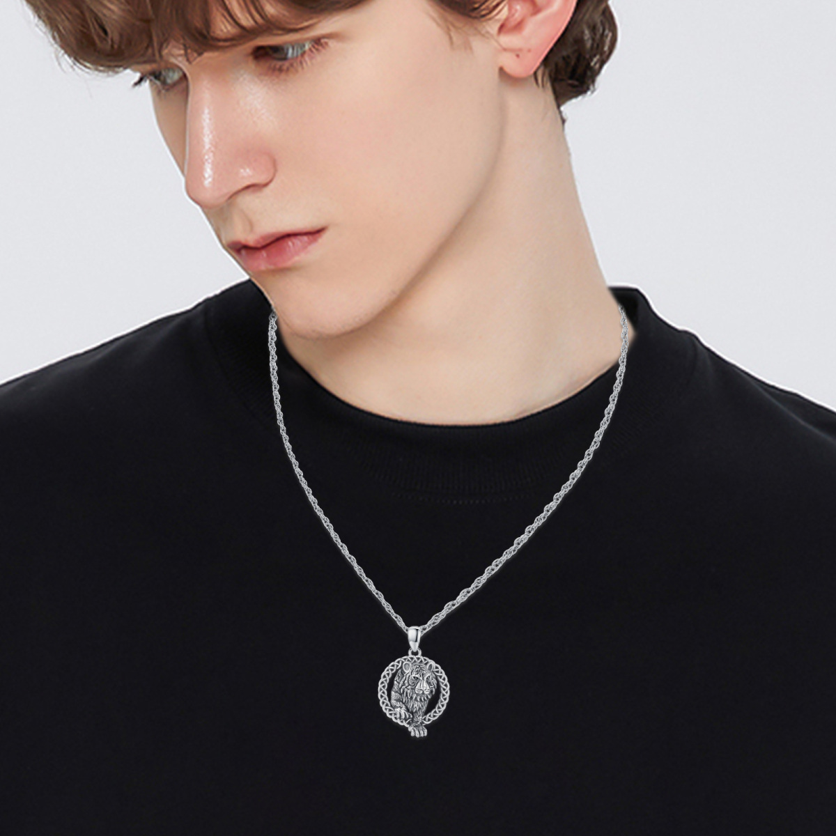 Collier en argent sterling avec pendentif tigre et nœud celtique pour hommes-2