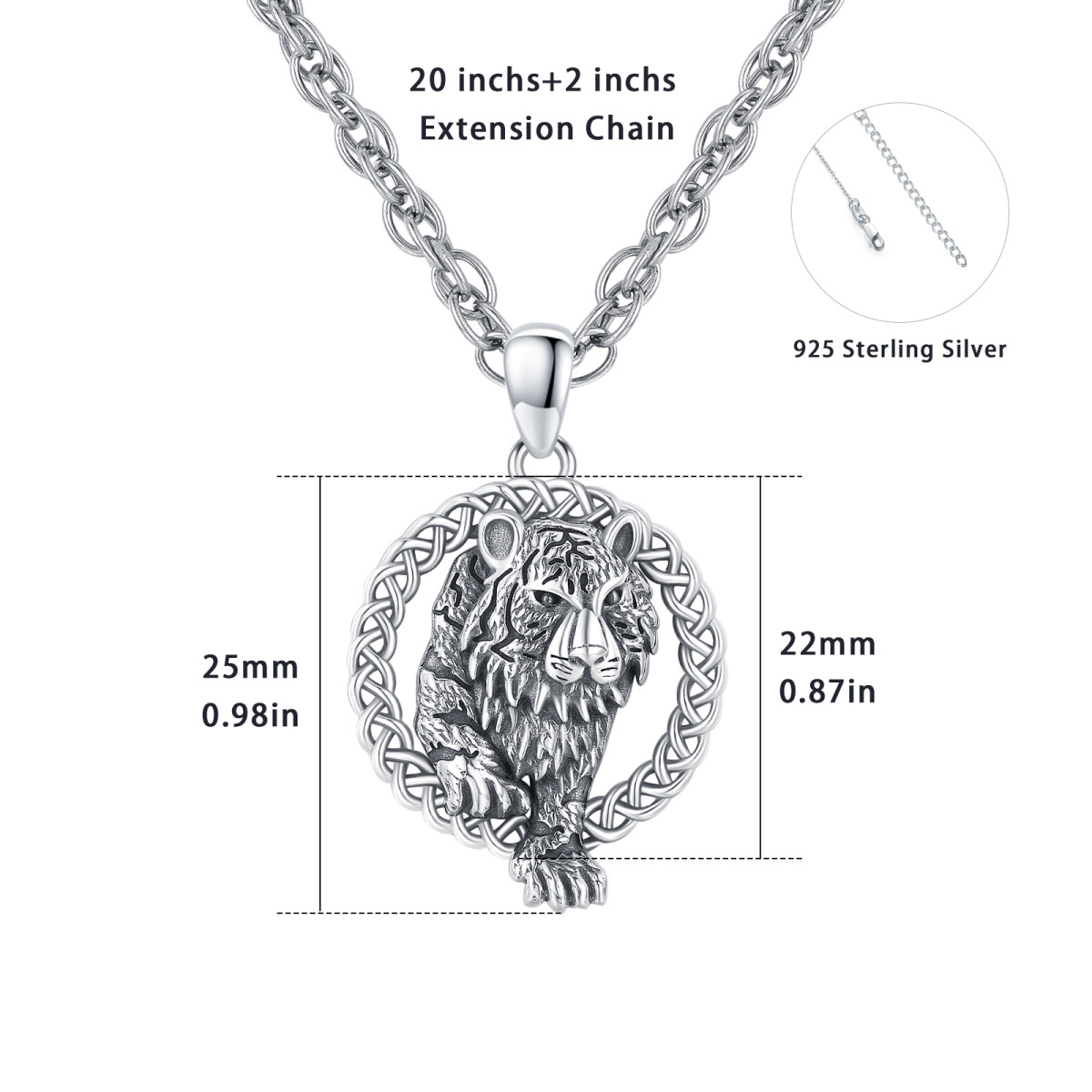 Collier en argent sterling avec pendentif tigre et nœud celtique pour hommes-4