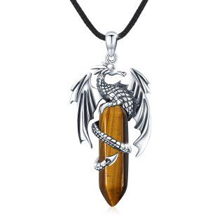 Sterling Silver Tiger's Eye Dragon Pendant Necklace-42