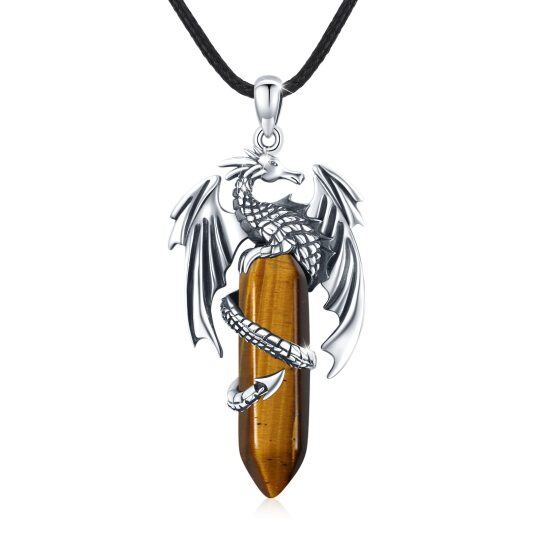 Sterling Silver Tiger's Eye Dragon Pendant Necklace