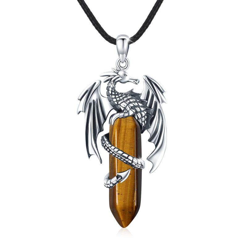 Sterling Silver Tiger's Eye Dragon Pendant Necklace-15