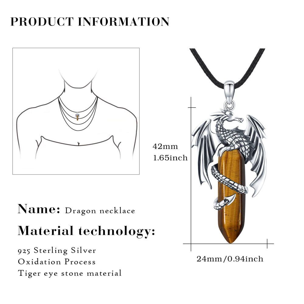 Sterling Silver Tiger's Eye Dragon Pendant Necklace-6