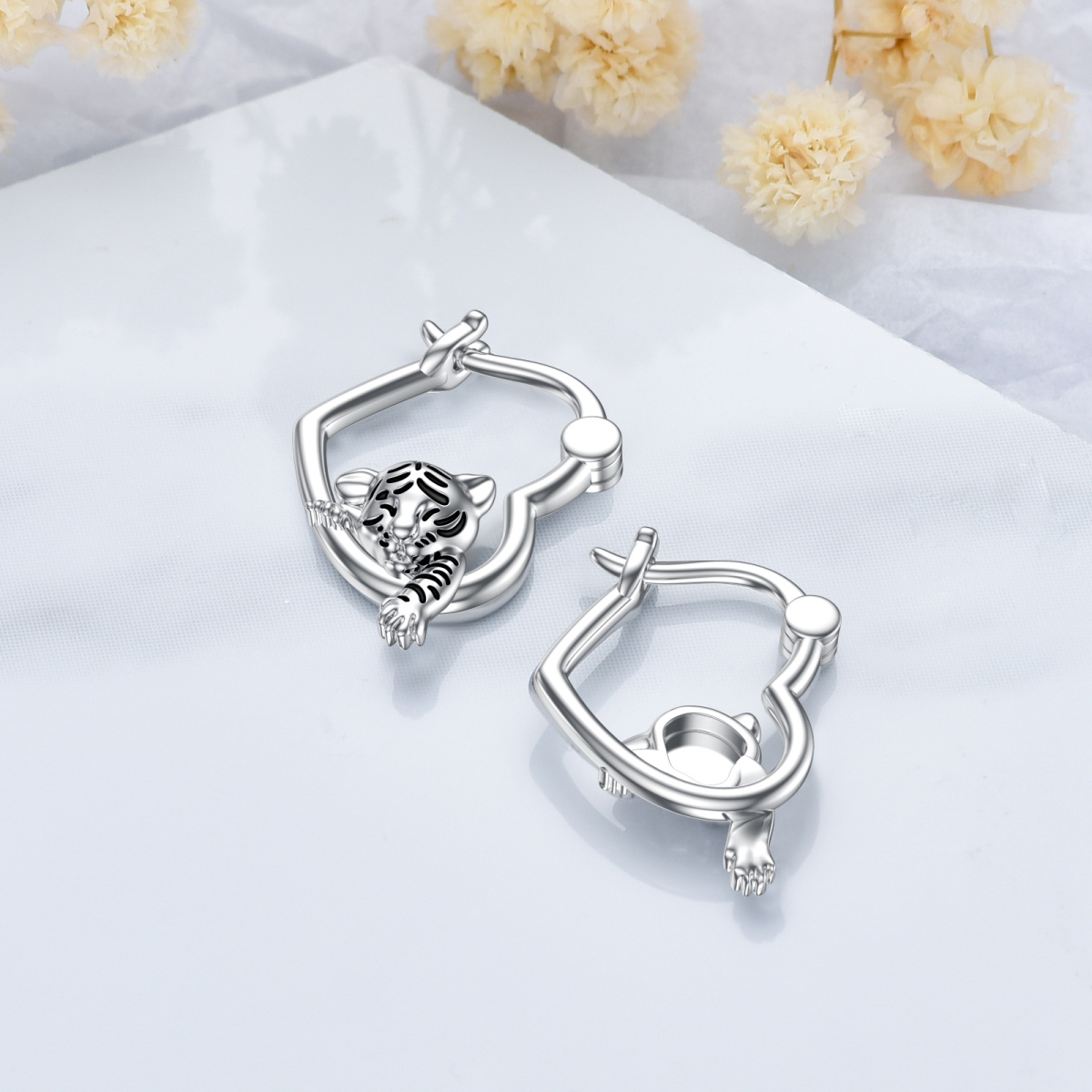 Boucles d'oreilles tigre en argent sterling-4