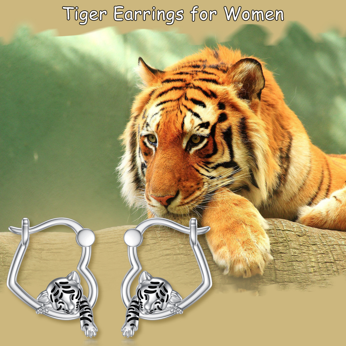 Boucles d'oreilles tigre en argent sterling-6