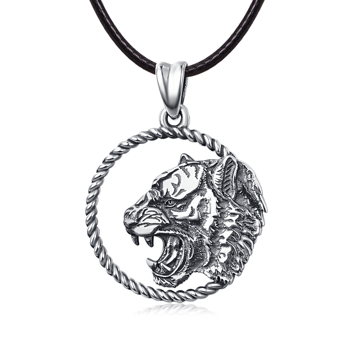 Collana con ciondolo a forma di tigre in argento sterling-1