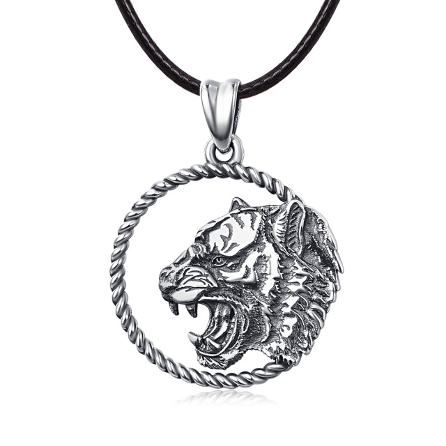 Collier à pendentif tigre en argent sterling-1