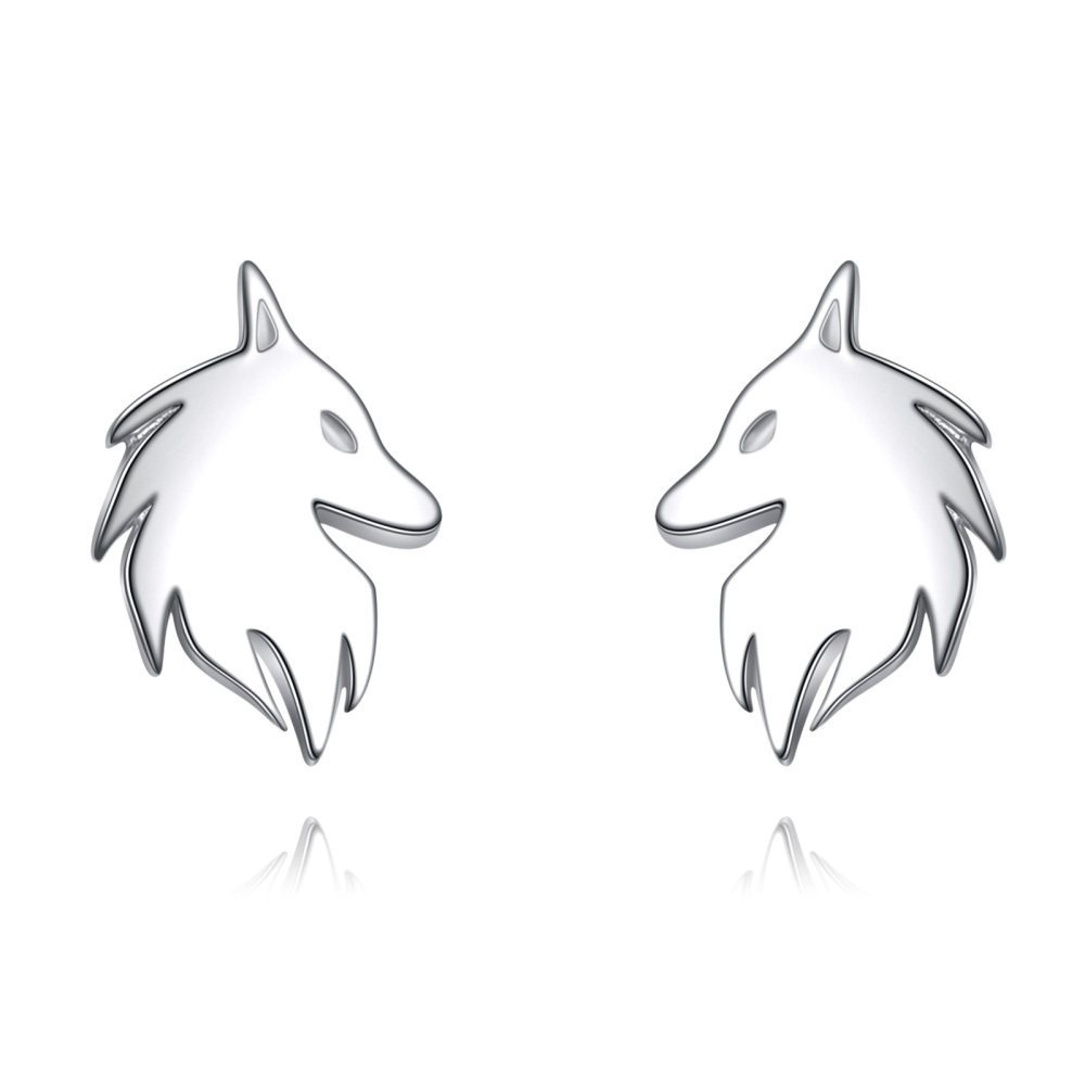 Sterling Silver Wolf Stud Earrings for Women Men-1