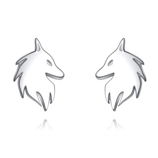 Sterling Silver Wolf Stud Earrings for Women Men-1