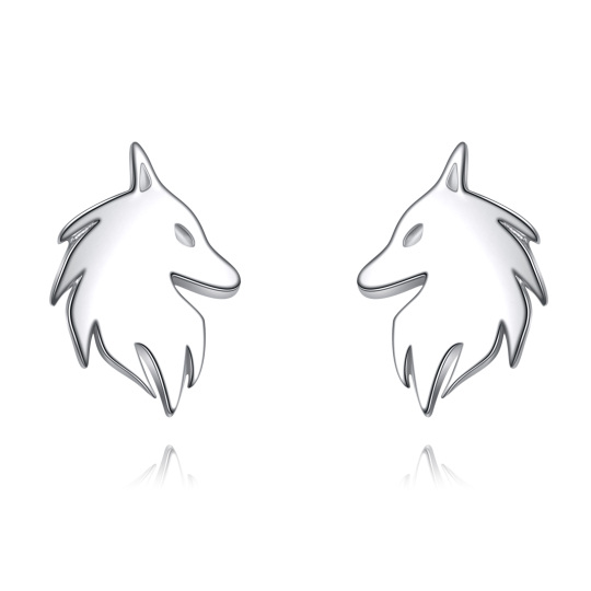 Sterling Silver Wolf Stud Earrings for Women Men