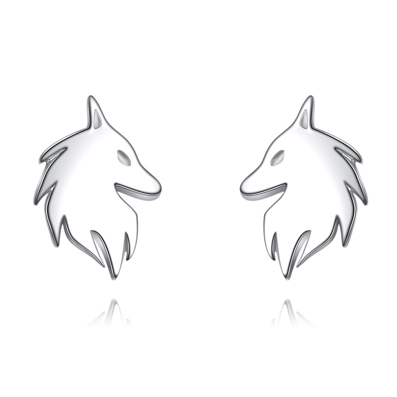 Sterling Silver Wolf Stud Earrings for Women Men-11