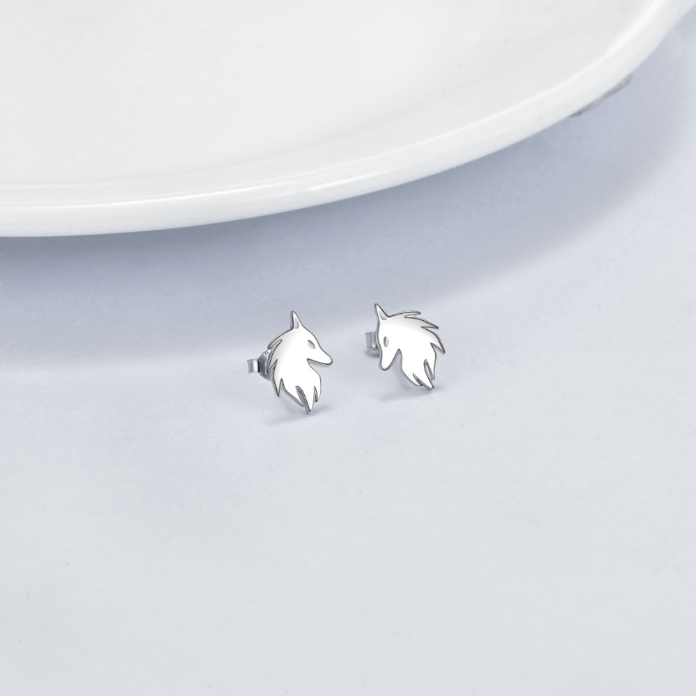 Sterling Silver Wolf Stud Earrings for Women Men-3