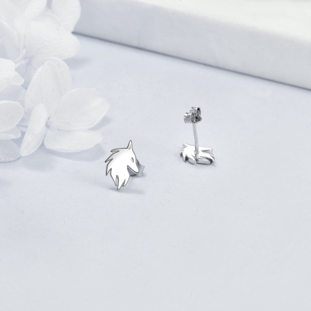 Sterling Silver Wolf Stud Earrings for Women Men-4