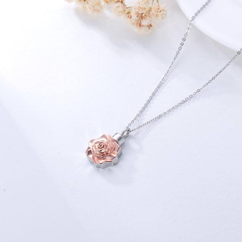 Sterling zilveren tweekleurige 3D rozenbloem-urnketting voor as-3