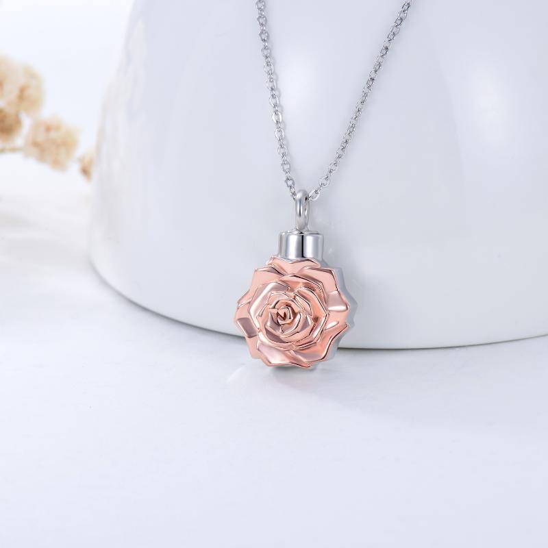 Sterling zilveren tweekleurige 3D rozenbloem-urnketting voor as-4