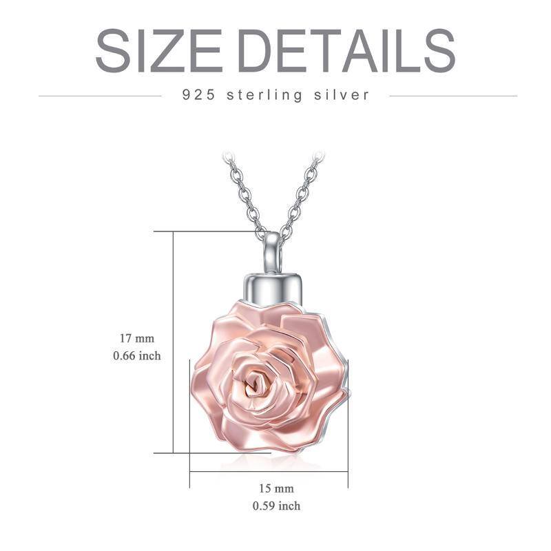 Sterling zilveren tweekleurige 3D rozenbloem-urnketting voor as-5