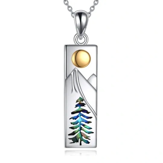 Collana bicolore in argento sterling con ciondolo a forma di barretta e montagne di conchiglie abalone