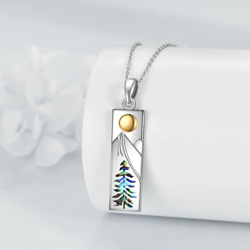 Srebrny naszyjnik z dwukolorowym paskiem i górą z małży abalone-3