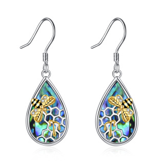 Sterling Silver Two-tone Abalone Shellfish Bee Drop Earrings-27