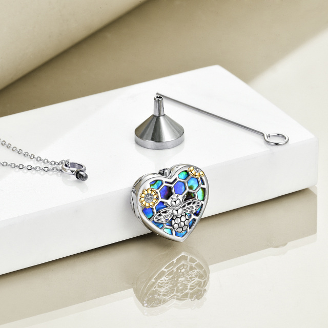 Sterling Silber Zweifarbige Abalone Muschel Biene & Sonnenblume & Herz & Wabe Urne Halsket-4