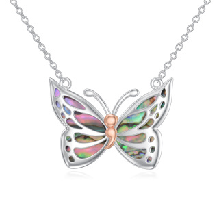 Sterling Silver Two-tone Abalone Shellfish Butterfly Pendant Necklace-10