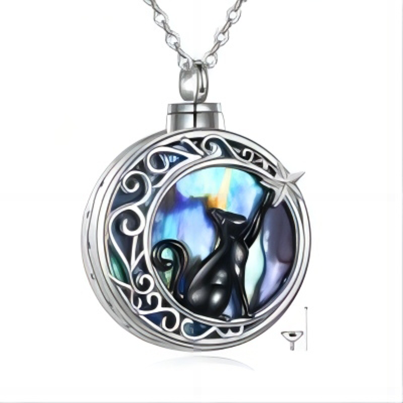 Plata de ley de dos tonos Abalone Shellfish Cat & Celtic Knot Urn Necklace for Ashes-15