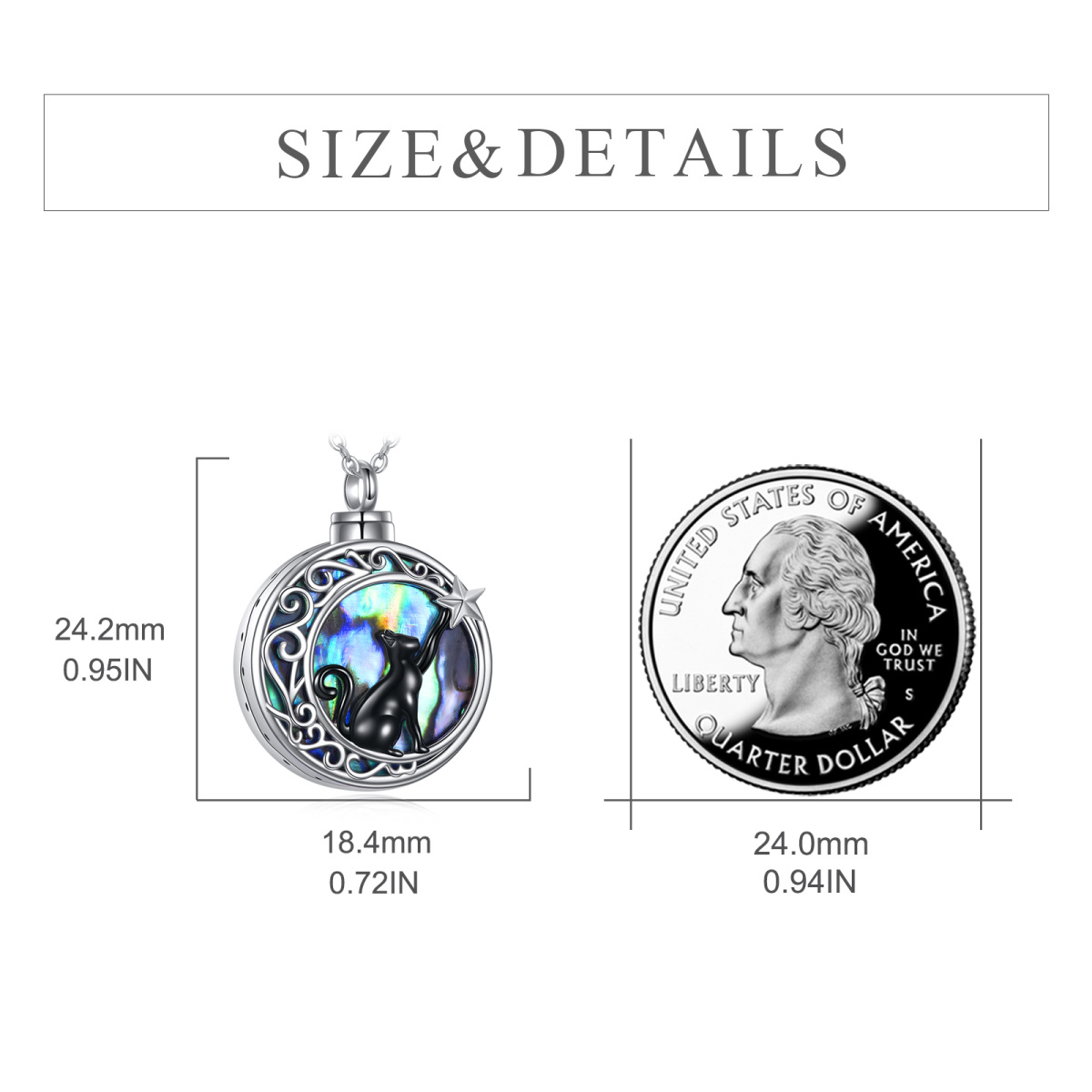 Sterling Silber zweifarbig Abalone Muscheln Katze & keltischen Knoten Urne Halskette für A-6