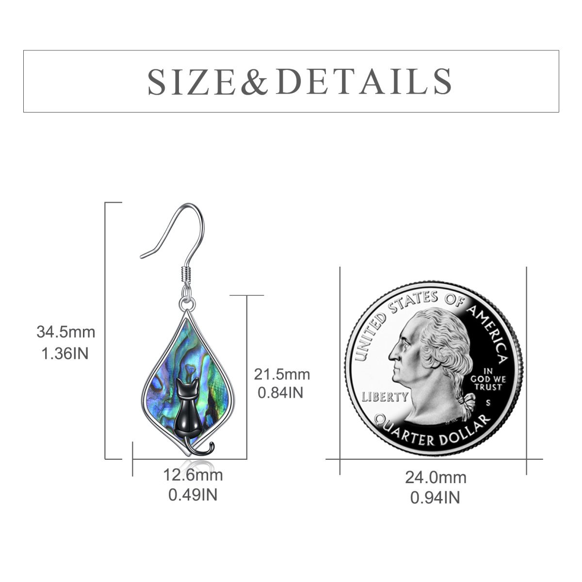 Sterling Silver Two-tone Abalone Shellfish Cat Drop Earrings-5