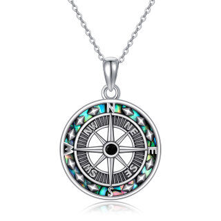 Sterling Silver Two-tone Abalone Shellfish Compass Pendant Necklace-33