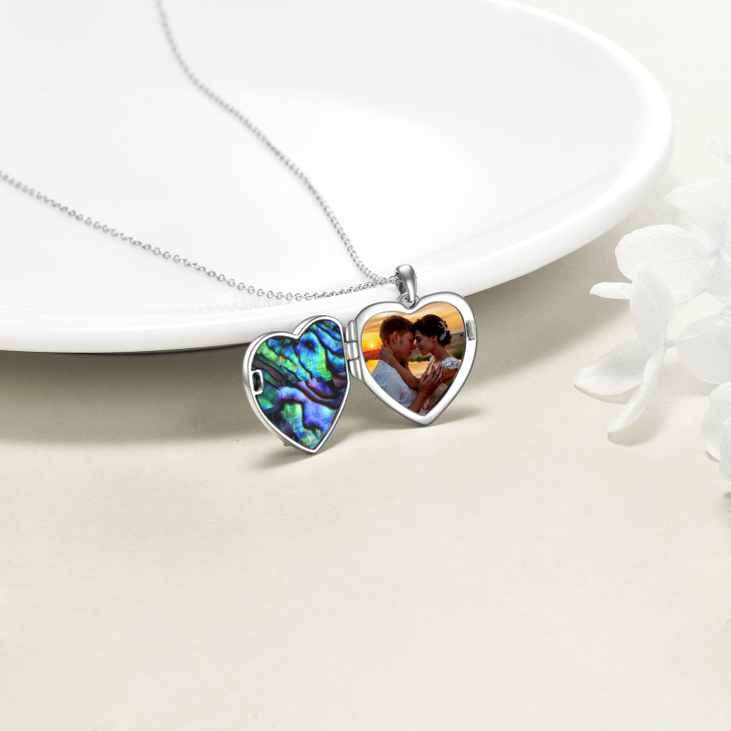 Sterling Silver Two-tone Abalone Shellfish Dragon Personalized Photo Locket Necklace-4