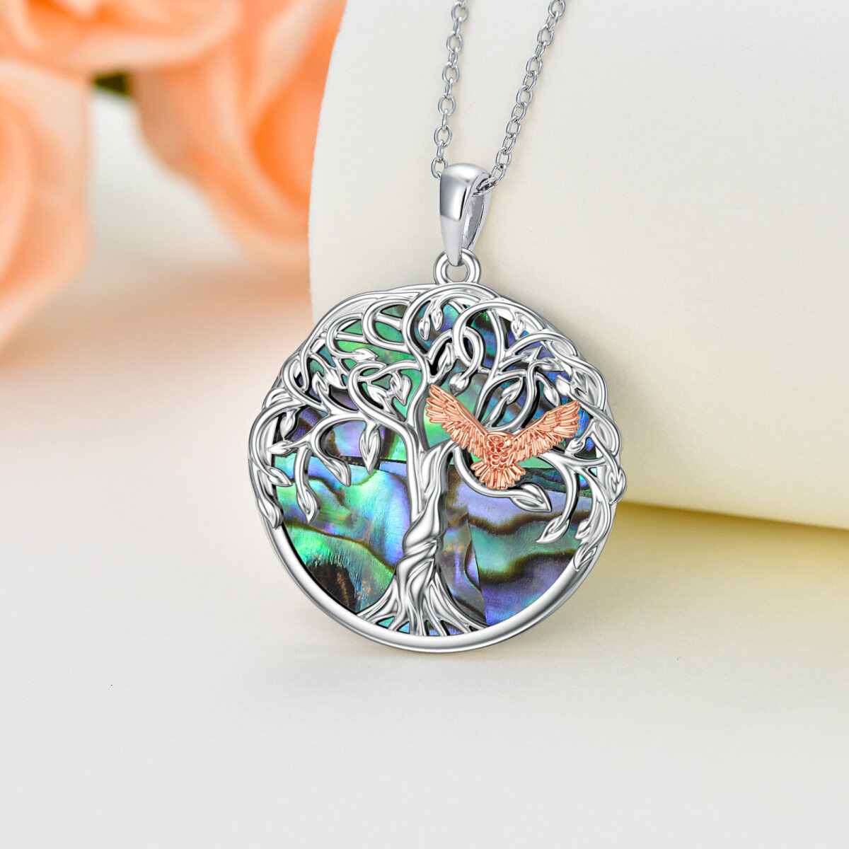 Plata de ley de dos tonos Abalone Shellfish Eagle Pendant Necklace-3