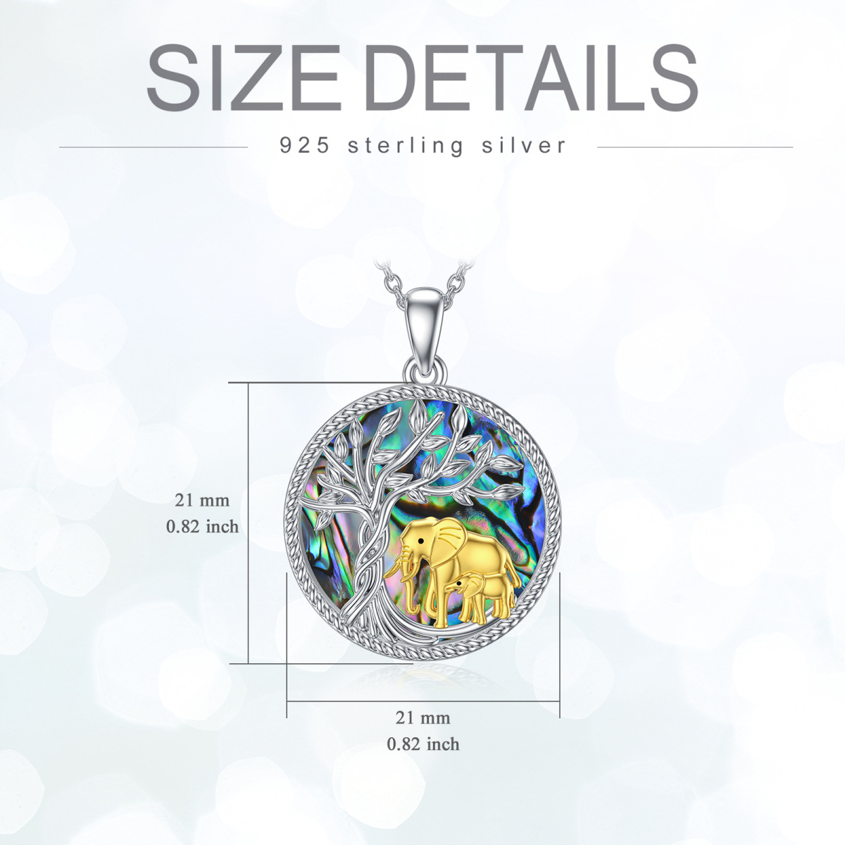 Sterling Silver Two-tone Abalone Shellfish Elephant & Tree Of Life Pendant Necklace-6