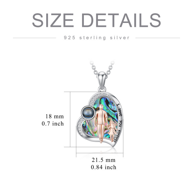 Sterling Silver Two-tone Abalone Shellfish Father & Daughter & Heart Pendant Necklace with Engraved Word-4