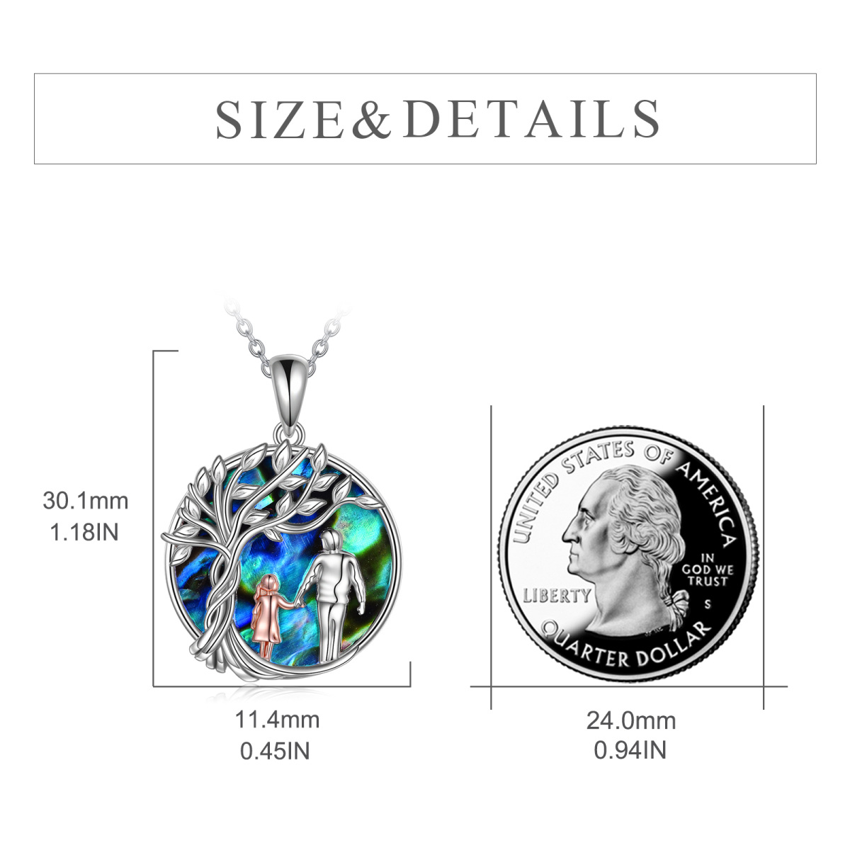 Sterling Silver Two-tone Abalone Shellfish Father & Daughter Pendant Necklace-5