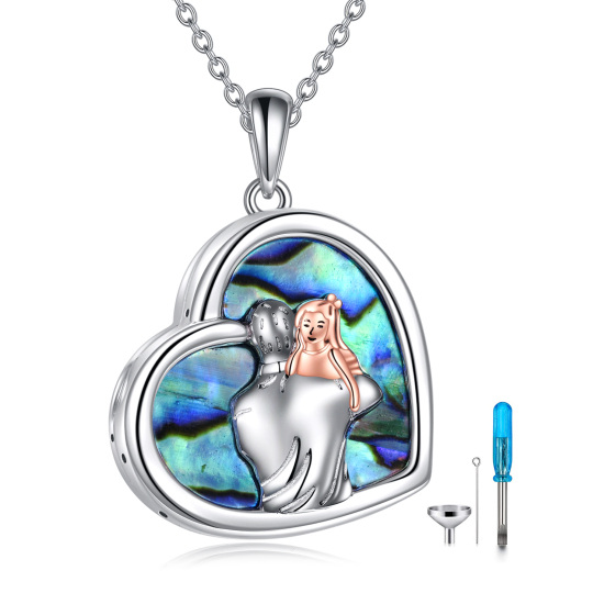 Collana con urna per le ceneri in argento sterling bicolore con conchiglia Abalone, padre e figlia con parola incisa