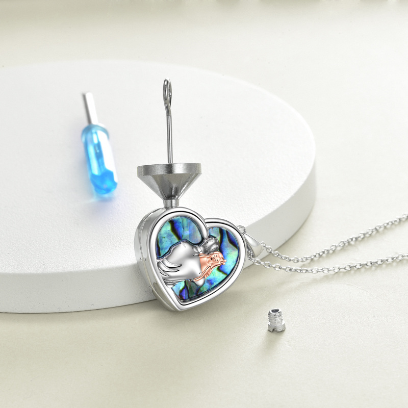 Sterling Silver Two-tone Abalone Shellfish Father & Daughter Urn Necklace for Ashes with Engraved Word-3