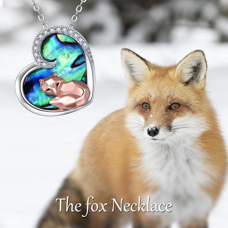 Colar com pingente de raposa e coração em prata esterlina com dois tons de Abalone Shellfi-6