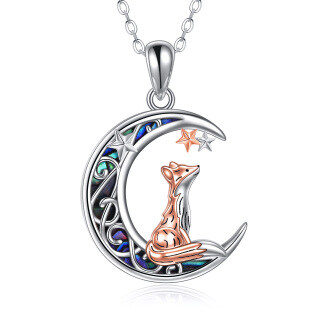 Sterling Silver Two-tone Abalone Shellfish Fox & Moon Star Pendant Necklace-3