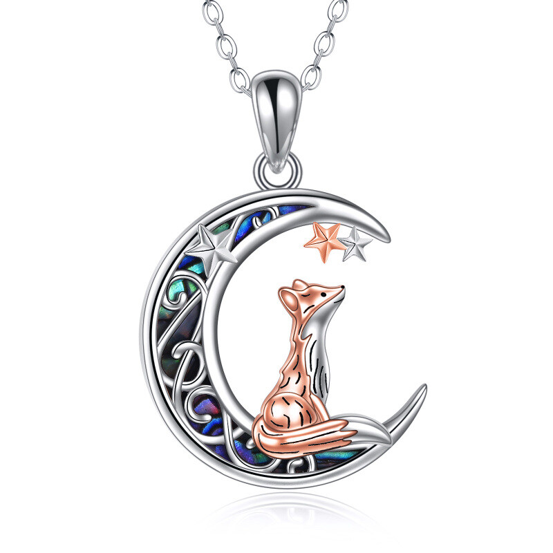 Sterling Silver Two-tone Abalone Shellfish Fox & Moon Star Pendant Necklace-13