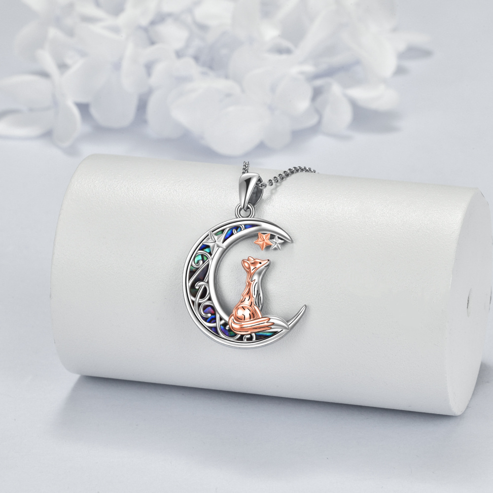 Sterling zilveren tweekleurige Abalone schelpdieren vos & maanster hanger ketting-3