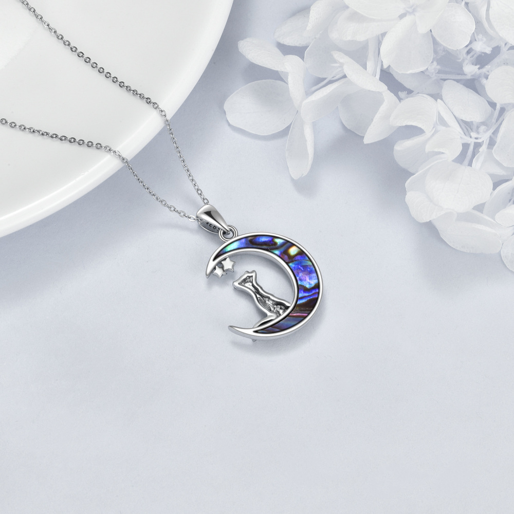 Sterling zilveren tweekleurige Abalone schelpdieren vos & maanster hanger ketting-4