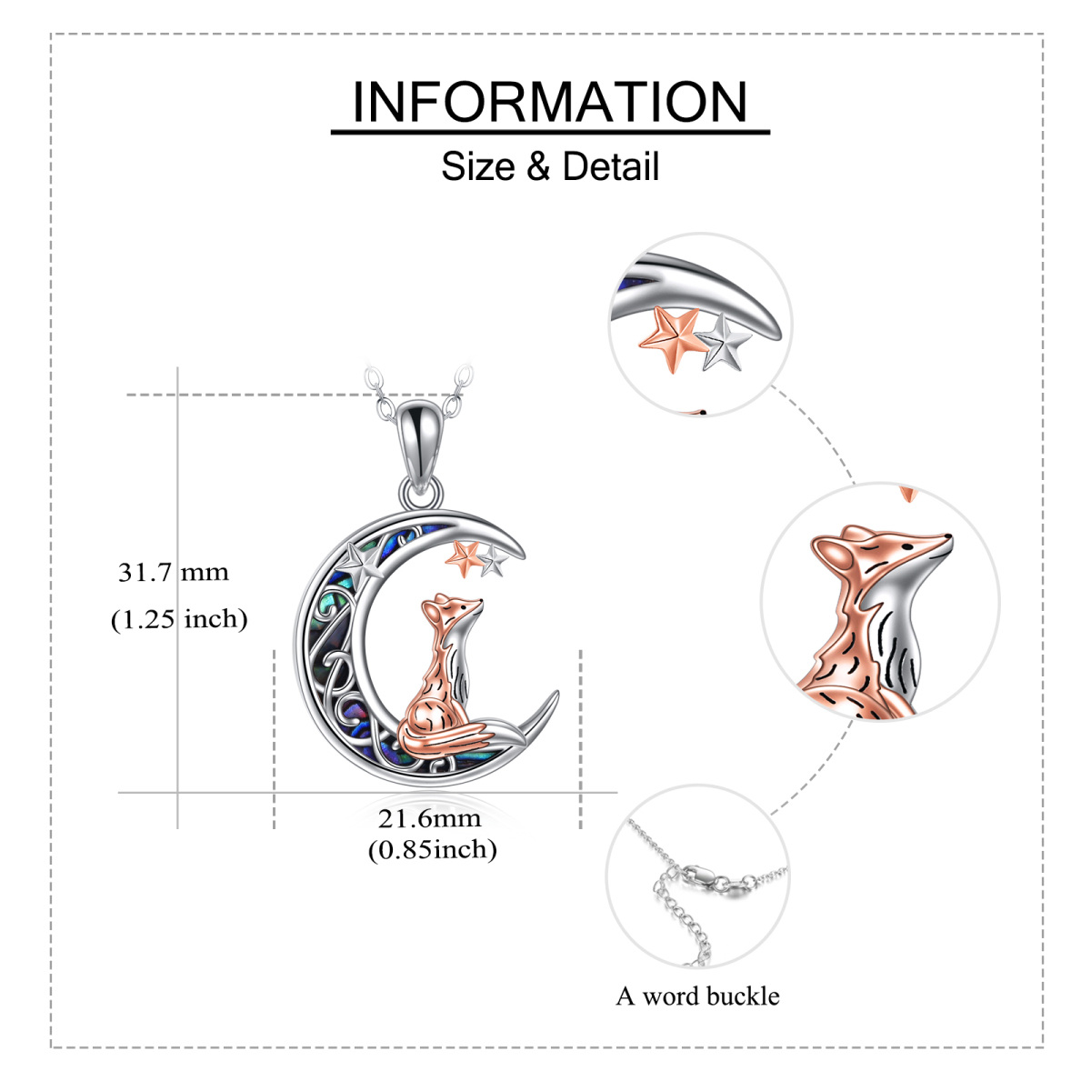 Colar com pingente de estrela e lua de raposa de dois tons em prata esterlina-6